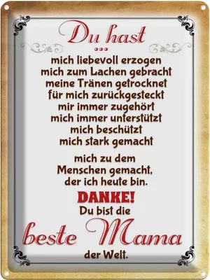 Produktbild von vianmo Blechschild 40x30 cm Danke du bis die Beste Mama Spruch Zitat