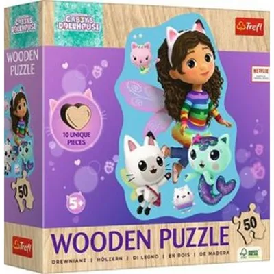 Immagine prodotto di Puzzle - 50 Puzzle Drewniane Konturowe - Wesoła Gabby Trefl 20260
