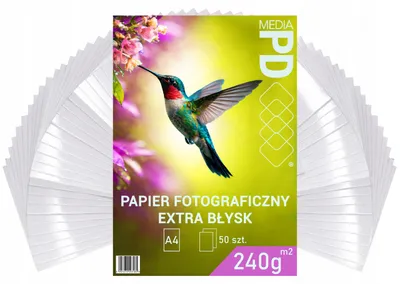 Obrázok produktu pre PD Media, fotopapier, vysoký lesk, formát A4, 240 g/m², 50 listov, prémiový papier pre tlač, extra lesk, fotografický papier