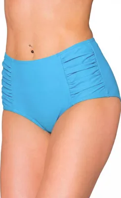 Produktbild von Aquarti Bikinihose Damen mit Hoher Taille und Raffung – Klassische Bikinihosen für Damen in Uni-Farben, Farbe: Türkisblau, Größe: 44