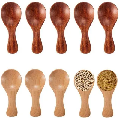 Produktbild von 10 Stück Holz-Salz- und Gewürzstäbchen, kreative Holz-Mini-Thee- und Salzstäbchen für kleine Jampotten, Gewürze, Zucker, Honig, Kaffee, Tee, Senf, Eis (2 Farben)