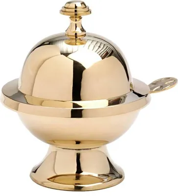 Produktbild von Weihrauchschiffchen mit Löffel Deko Schale aus Messing Gold Ruchmesser 9cm 7593