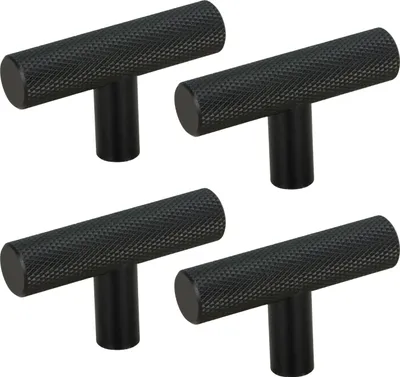 Zdjęcie produktu dla zestaw 4 aluminiowych gałek meblowych w kolorze czarnym matowym - Eleganckie, funkcjonalne do szafek i szuflad, idealne do nowoczesnych wnętrz.