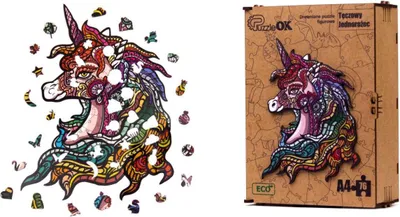 Image de Puzzle en bois - ECO - Licorne arc-en-ciel A4 PuzA4-00701