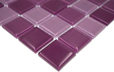 Produktbild von Handmuster Mosaikfliese Transluzent lila Glasmosaik Crystal lila BAD WC Küche WAND MOS62-1104_m