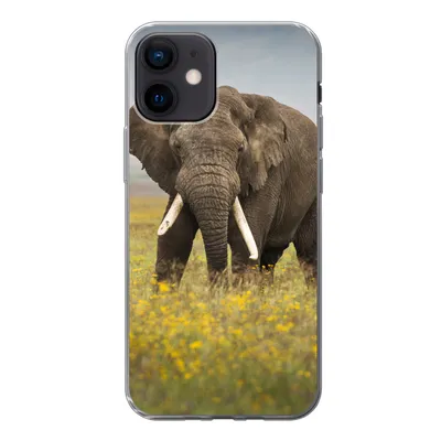 Produktbild von MuchoWow® Handyhülle Schutzhülle Hülle für iPhone 12 Elefant - Blumen - Gras - Tiere - Natur Silikon Softcase Handy Hülle - Schutzhülle