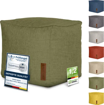 Produktbild von Green Bean® Indoor Sitzhocker Pouf 40x40x40cm EPS-Perlen Füllung -Home Linen Kuschelig Weich Waschbar - Drinnen Bodenkissen Liegekissen Sitzkissen Sitzhocker Sessel Kinder Erwachsene Stoff Grün