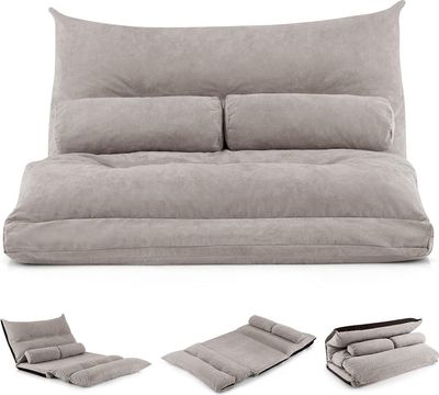Rozkładana sofa COSTWAY, rozkładana sofa 3 w 1 z funkcją spania i regulowanym oparciem, rozkładana sofa z 2 poduszkami lędźwiowymi, rozkładany fotel do salonu i sypialni (szary)