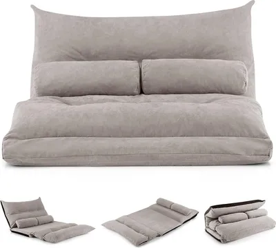 Produktbild von COSTWAY Klappbares Bodensofa, 3 in 1 Schlafsofa mit Schlaffunktion und Verstellbarer Rückenlehne, Sofabett mit 2 Lendenkissen, Klappsofa Schlafsessel für Wohnzimmer & Schlafzimmer (Grau)