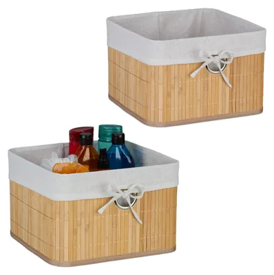 Aufbewahrungskorb Set 2er-Pack, Bambus, 20x31x31 cm, natur-weiß