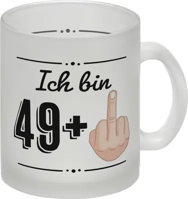 Produktbild von Witziger Glas Tasse für den 50. Geburtstag mit Motiv: Mittelfinger
