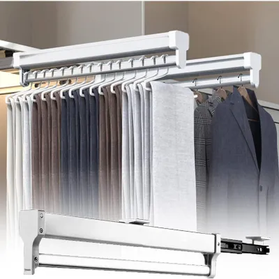 Zdjęcie produktu dla Wysuwana listwa na ubrania, 2 szyny, regulowana wysokość 35-80 cm, długość 70 cm, do szafy