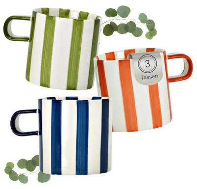 Image de Set de 3 tasses en porcelaine, tasses à thé à rayures Dopamin 240ml