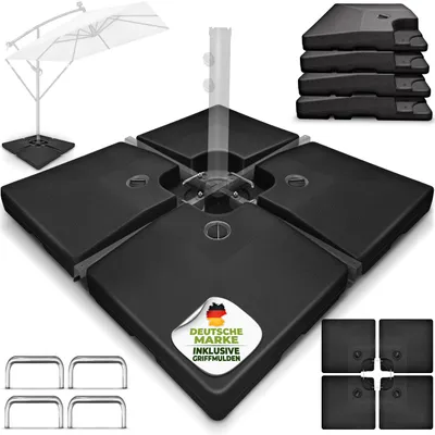 Immagine prodotto di tillvex® Supporto per ombrellone nero 90 litri / 120 kg - 4 pezzi per ombrellone a sbalzo incl. connettore in metallo | peso dell'ombrellone riempibile con acqua o sabbia | supporto per ombrellone a sbalzo resistente alle intemperie