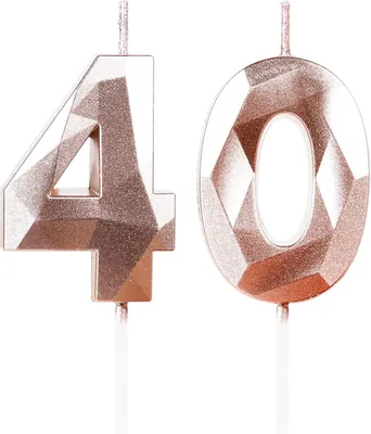 Productafbeelding van Verjaardagskerstjes, nummer 40, roze goud, 2 stuks, 11,5 cm, voor verjaardagstaarten