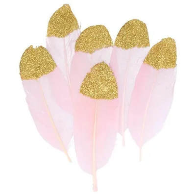 Produktbild von 6 hellrosa Federn mit goldenem Glitzer