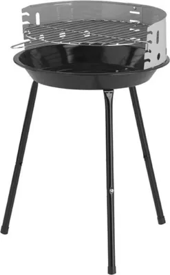 Produktbild von Standgrill Ø 36cm Feuerschale und Winschutz emailiert Grillrost verchromt BBQ Grill Holzgrill Säulengrill grau