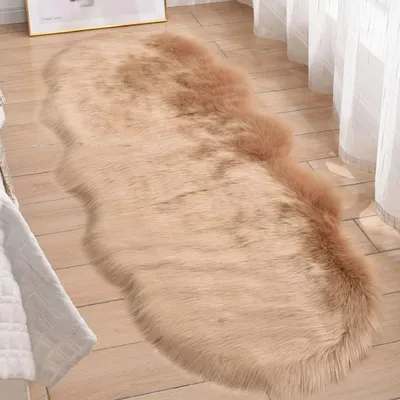 Produktbild von Kunstfell Teppich Schaffell Teppich Flauschig,Khaki,60x180 cm Kuschel Teppich Fellteppich Waschbar Weicher Wohnzimmer Bettvorleger Schlafzimmer