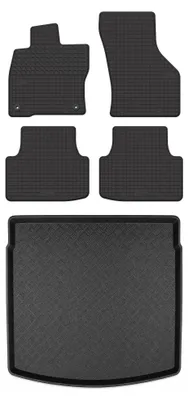 Zdjęcie produktu dla Dywaniki gumowe + mata bagażnika do Seat Leon IV 2020- (kombi, regulowana podłoga, górne położenie) – czarne, dopasowane – Wielganizator