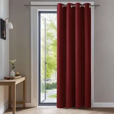 Image de Rideaux Deconovo occultants, rideaux thermiques avec œillets, rideaux de décoration, couleur rouge