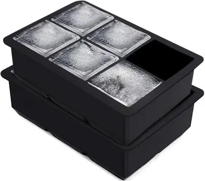 Produktbild von Ibenzoa® Silikon-Eiswürfelform 2er-Set mit Deckel, quadratische wiederverwendbare Formen 5 cm, schwarz – große Eiswürfel für Whisky und Babynahrung