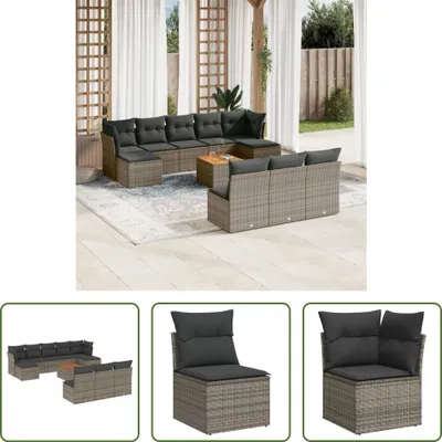 Produktbild von The Living Store 11-tlg. Garten-Sofagarnitur mit Kissen Grau Poly Rattan