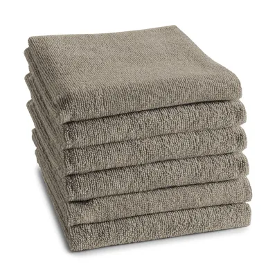 Productafbeelding van Unyqoos® DDDDD Keukenhanddoeken, set van 6, 100% katoenen badstof, 50 x 55 cm, effen taupekleurig, met ophangoog, ® gecertificeerd