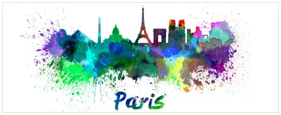 Produktbild von Wallario Premium Glasbild, freischwebende Optik, kräftige Farben, Größe 125 x 50 cm Motiv Städte als Aquarell - Skyline von Paris