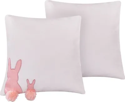 Obrázek produktu pro BELIANI Sada 2 dekorativních polštářů bílo růžových bavlna 45 x 45 cm zaječí motiv velikonoční zajíček velikonoce
