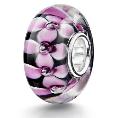 Produktbild von MATERIA by Matthias Wagner Glas Charm Anhänger mit Blumen schwarz rosa für Armband 971