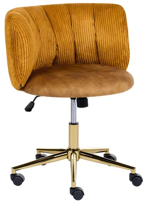 Produktbild von BELIANI Bürostuhl Senfgelb Cord Goldbraun Samt Gepolstert Gesteppt Höhenverstellbar Drehbar mit Rollen Wippfunktion ohne Armlehnen Retro Drehstuhl