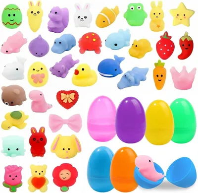 Immagine prodotto di Kit da 36 pezzi per la caccia alle uova di Pasqua, con set di giocattoli squishy tipo mochi. Giocattoli squishy kawaii a forma di mochi, ideali come piccoli regali per feste di Pasqua e cacce alle uova