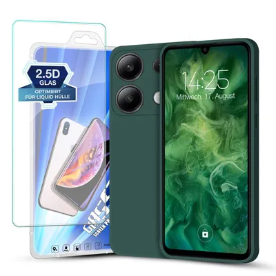 Produktbild von Hülle für Xiaomi Redmi Note 13 mit 9H Displayglas Displayschutz Plus Case Cover Bumper Silikon Softgrip Schutzhülle Farbe: Grün