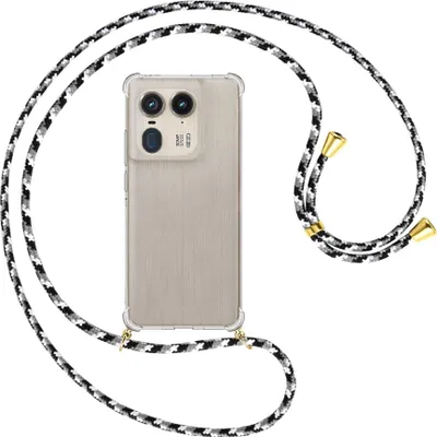Produktbild von Handykette Backcover-Schutzhülle mit Band (Metall goldfarben) für Motorola Edge 50 Ultra 5G - schwarz/grau/weiß