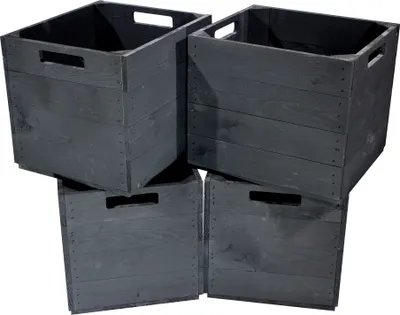 Produktbild von 4er Set Schwarze Holzkiste für Kallax Regale 33cm x 37,5cm x 32,5cm Einsatzkiste black Fach Obstkiste Weinkisten Aufbewahrungsbox Vintage natur