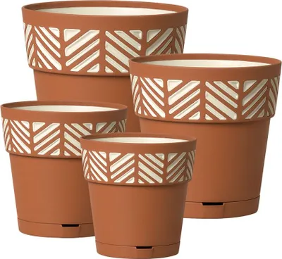 Produktbild von Set: 4 x Pflanztöpfe "ORFEO"  mit integrierten Wasserspeicher, Größe: XL+L+M+S, Farbe: Terrakotta