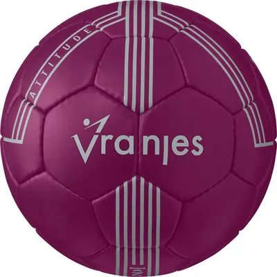 A purple handball with silver stripes and branding.
