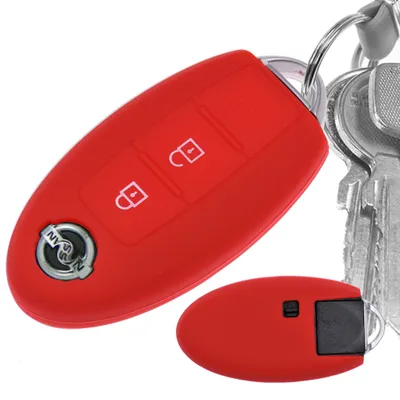 Produktbild von Auto Schlüssel Hülle Silikon Schutz Cover Rot kompatibel mit Nissan Juke Micra Note Qashqai Pulsar X-Trail Leaf 3 Tasten KEYLESS SMARTKEY