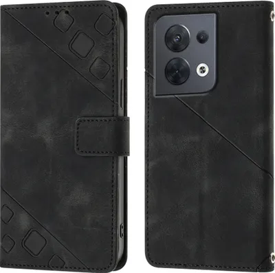 Produktbild von Hülle für OPPO Reno8 5G Prägung Flip Leder Brieftasche Schutzhülle mit Ständer Schwarz