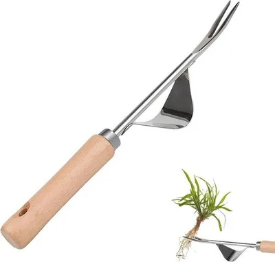 Produktbild von Unkrautentferner - Handwerkzeug für Gräser und Löwenzahn - 31 cm Edelstahl Y-Form