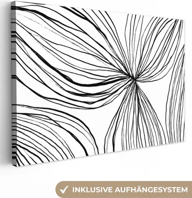 Produktbild von MuchoWow® - Leinwandbilder - Kunst - Linien - Weiß - Schwarz, Wandbild, Wanddeko Bilder Wohnzimmer, 120x80 cm