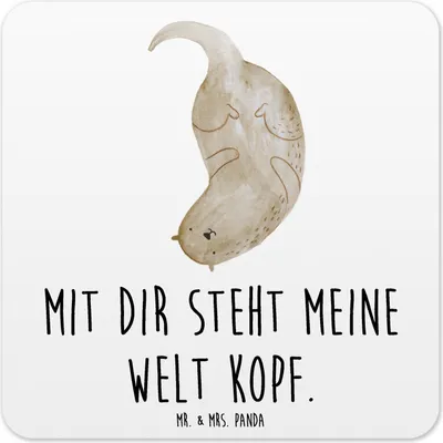 Produktbild von Mr. & Mrs. Panda Untersetzer für Gläser Otter Kopfüber 6er Set - Weiß - Geschenk, Seeotter, Tassen-Untersetzer, Glas-Untersetzer, Liebe, Tassen, Verliebt, Coaster