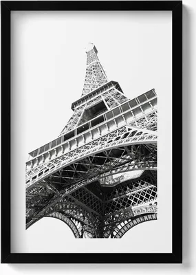 Produktbild von Schwarzer und weißer Eiffelturm in Paris– Wandbild mit Rahmen – Gerahmtes Bild  – Wanddekoration – 40x60 cm –  Schwarz