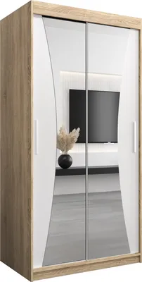 Produktbild von Kleiderschrank, Schiebetürenschrank Schlafzimmer, Schrank mit Spiegel MONACO 100 cm