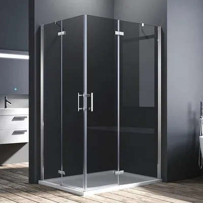 Productafbeelding van Douchecabine 80x100 cm hoekinstap met pendeldeuren en NANO-glas - Frameloze douchoplossing