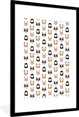 Produktbild von MuchoWow® MuchoWow® Gerahmtes Poster Tiere - Pastell - Muster 60x90 cm - Poster mit zchwarzem Bilderrahmen - Dekoration - Wandposter Wohnzimmer - Hochwertig