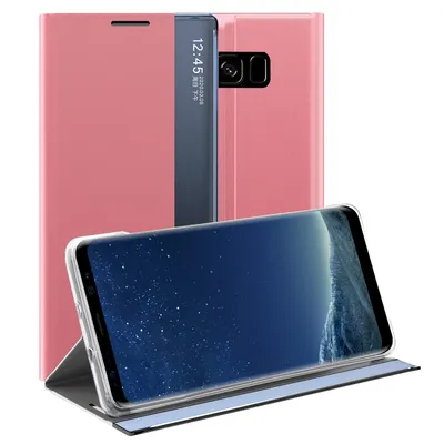 Obrázek produktu pro Galaxy S8 Pouzdro, Slim Flip Kožené Pouzdro s Okénkem a Stojánkem pro Samsung Galaxy S8 Růžový