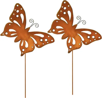 Produktbild von 2er-Set Gartenstecker Schmetterling aus rostigem Metall für Garten, Terrasse und Balkon
