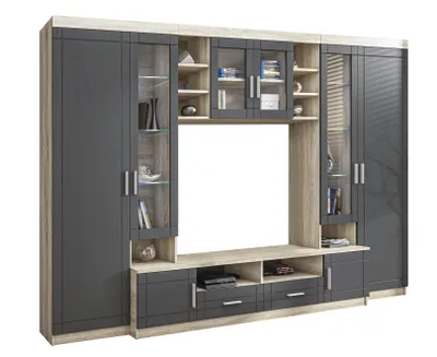 Image de AX LIVING Parisca Meuble-paroi avec beaucoup d'espace de rangement 340 chene sonoma/graphite