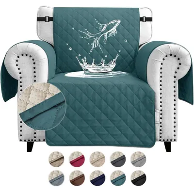 Image de Housse de canapé, 1 place, imperméable, matelassée, avec poches latérales, antidérapante et résistante aux griffures, couleur verte